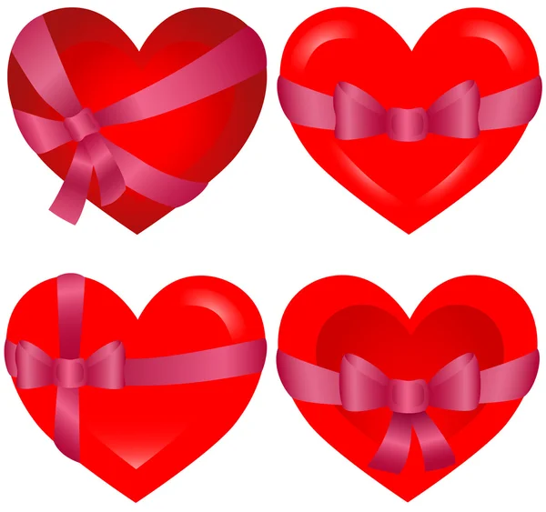 St. valentine hjärtan bundna med rosa bandet ikoner — Stock vektor