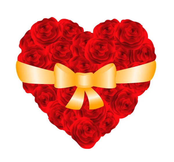 Coração de rosas vermelhas ligadas com fita. Ilustração vetorial —  Vetores de Stock