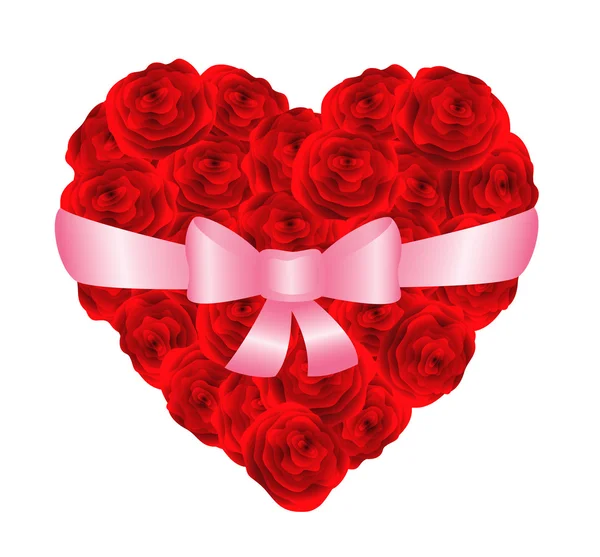 Heart of red roses bonded with ribbon. Vector-Illustration — Stock Vector
