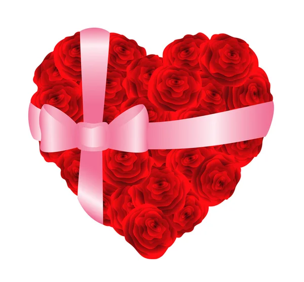 Coração de rosas vermelhas ligadas com fita. Ilustração vetorial — Vetor de Stock