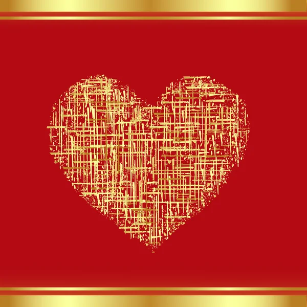 Patch-Heart en oro, la tarjeta de San Valentín. Vector-Ilustración — Vector de stock