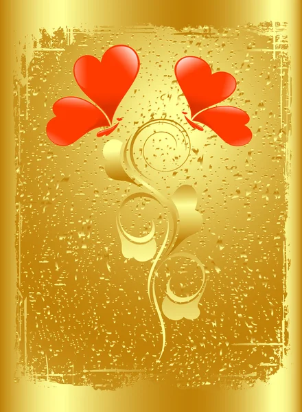 Den alla hjärtans-kort i guld. Vektor Illustration — Stock vektor
