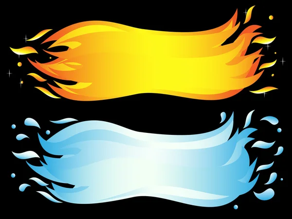 Banner aus zwei Elementen: brennende Flamme und Meereswelle. Vektor-illus — Stockvektor