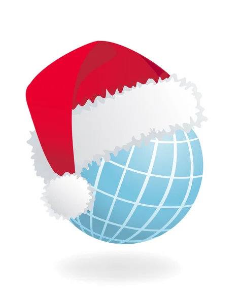 Globe with Santa's red hat. Vector illustration — Stock Vector