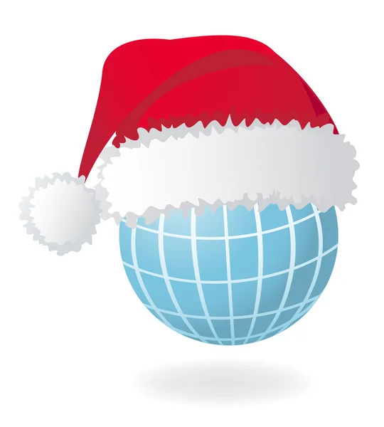 Globe with Santa red hat. Vector illustration — Stock Vector