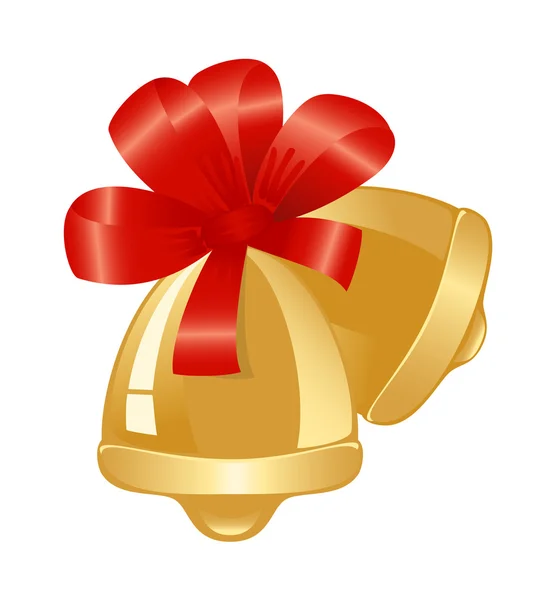 Dos campanas doradas con cinta roja. Vector-Ilustración — Vector de stock