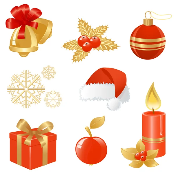 Julen ikoner i rött och guld. vektor illustration — Stock vektor