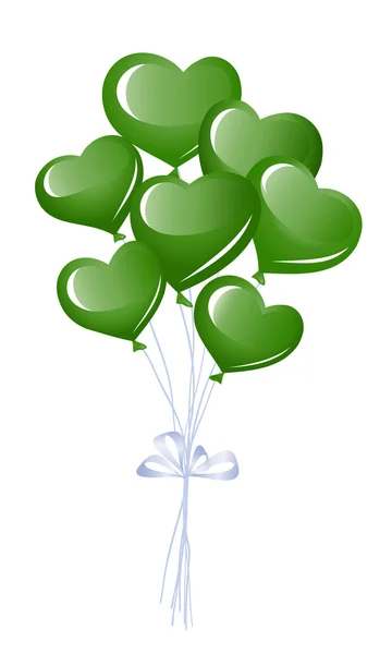 Ballons mit grünem Herzen — Stockvektor