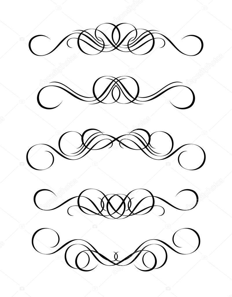 5 versions of abstract ornament in vintage style, symmetric inwa