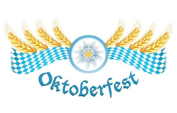 Projeto de celebração Oktoberfest com espigas de trigo e edelweiss — Vetor de Stock