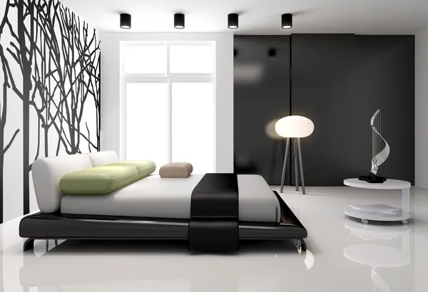 Sypialnia minimalistyczne wnętrza — Zdjęcie stockowe