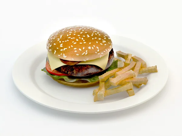 Гамбургер с картошкой фри — стоковое фото