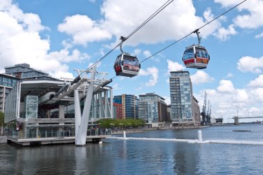 Visitors try out London's first cable car across the river Thames. clipart