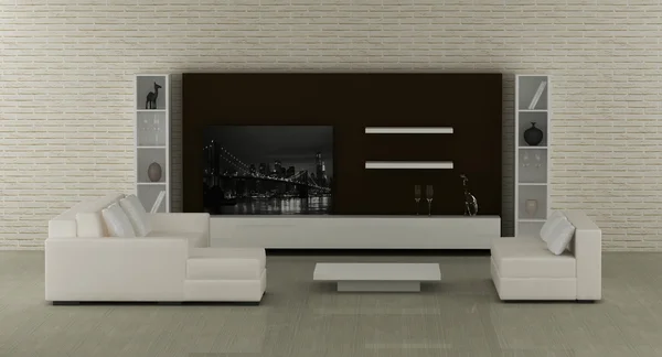 Minimalistický obývací pokoj v podkroví stylu — Stock fotografie