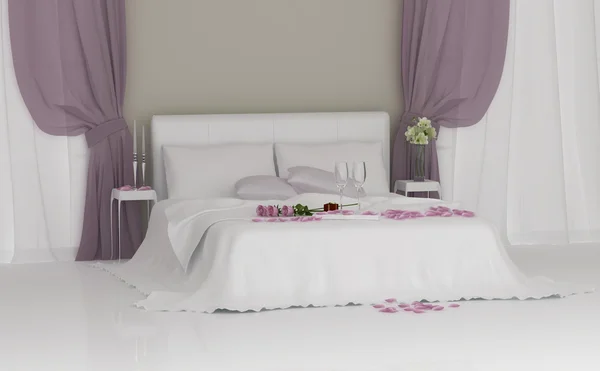 Helles Schlafzimmer mit Blumen — Stockfoto