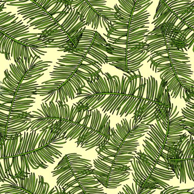 Retro style vector seamless pattern, fabric, wallpaper, wrapping and background with branches of palm trees ornament - summer and spring theme for decoration and design clipart