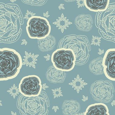 Abstract background with flower, blue vector wallpapers, floral seamless patterns, creative fabrics and retro wrappings with graphic flowers, leafs and ornaments - summer and spring theme for design clipart