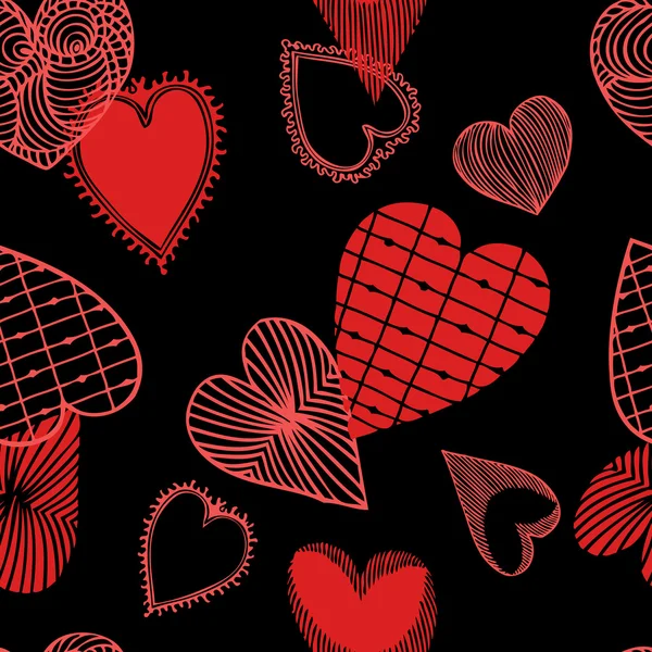 Estilo retro vector de tela sin costura, patrón, papel pintado, envoltura y fondo con corazón abstracto pintado - Día de San Valentín y el amor tema para la decoración y el diseño — Vector de stock