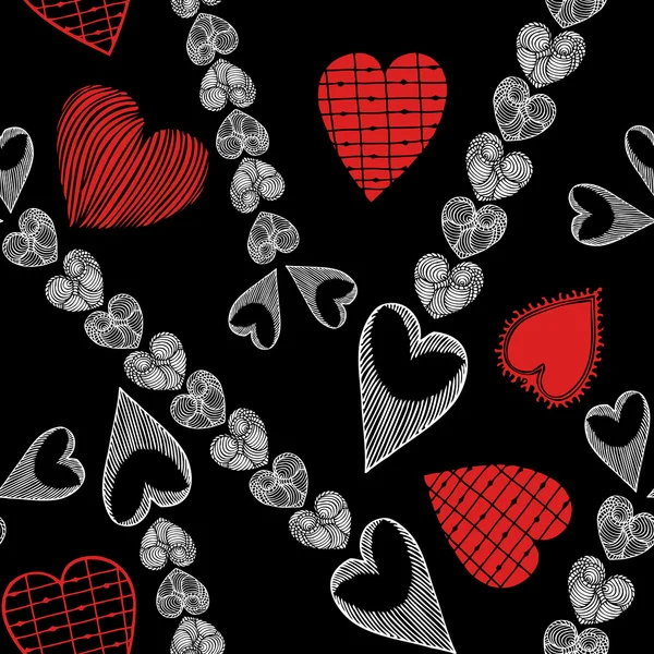 Estilo retro vector de tela sin costura, patrón, papel pintado, envoltura y fondo con corazón abstracto pintado - Día de San Valentín y el amor tema para la decoración y el diseño — Vector de stock