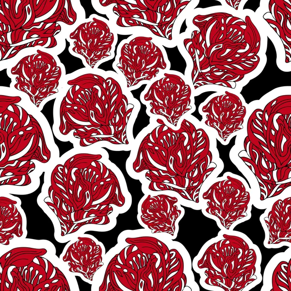 Fondo abstracto con flores rojas, papel pintado vectorial creativo, patrón sin costuras de moda, tela y envoltura retro con adorno gráfico de flores - tema de verano y primavera para el diseño — Vector de stock