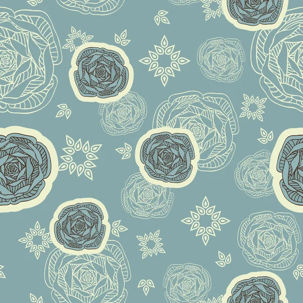 Abstrakter Hintergrund mit Blume, blauen Vektor-Tapeten, floralen nahtlosen Mustern, kreativen Stoffen und Retro-Verpackungen mit grafischen Blumen, Blättern und Ornamenten - Sommer- und Frühlingsthema für das Design — Stockvektor