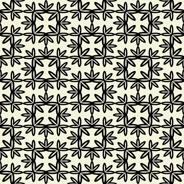Abstract achtergrond, monochroom vector wallpaper, damask naadloze patroon, zwart en romige stof en verpakking met geometrische decoratieve flower ornament voor ontwerp. — Stockvector