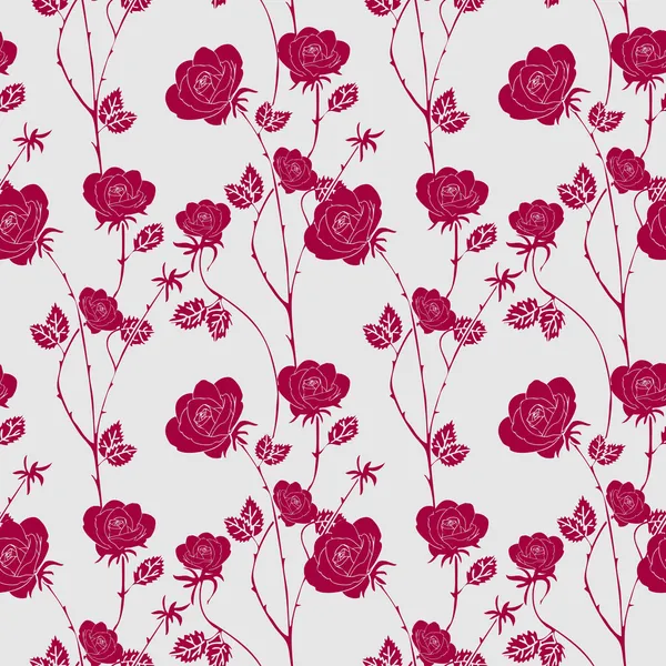 Abstraktní růže pozadí, vintage bezešvé pattern, vektor tapety, retro textilie a balení s grafickou rudých růží a listů, léto, jaro styl pro dekorace a design — Stockový vektor
