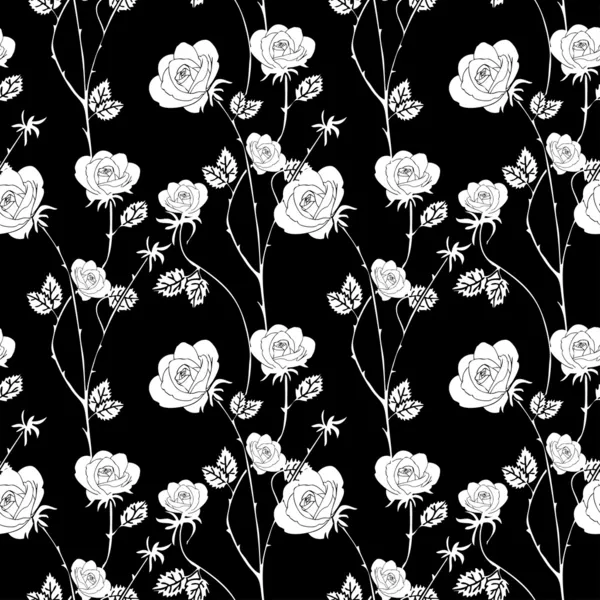 Abstract roses background, vintage seamless pattern, vector wallpaper, retro fabric and wrapping with graphic white roses and leafs, summer, spring style for decoration and design — Stockový vektor