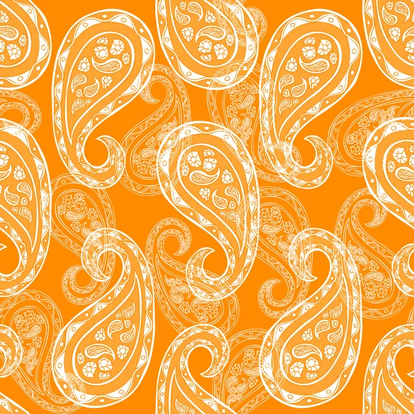 Abstraktní pozadí paisley, módní vzor bezešvé, monochromatické vektor tapety, indický styl oranžová, bílé tkaniny, vintage balení s grafický paisley ozdoby - léto, jaro téma pro design — Stockový vektor