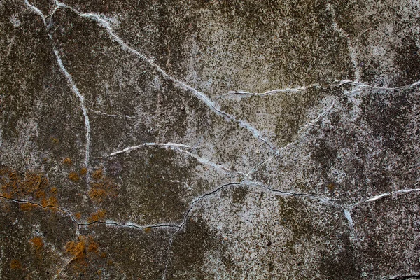 Staré mechem kamennou zeď s praskliny — Stock fotografie