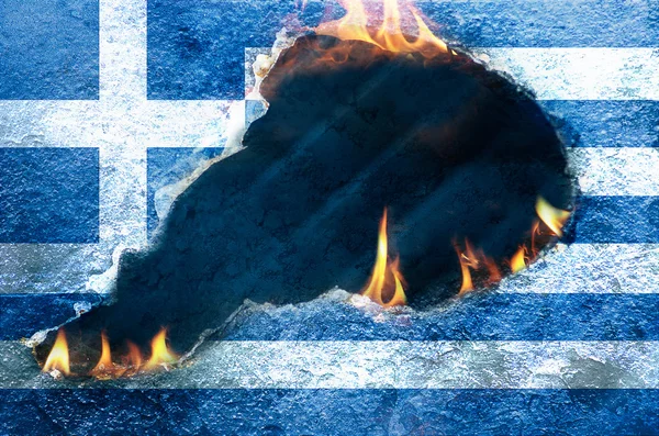 stock image Burning Flag of Greece