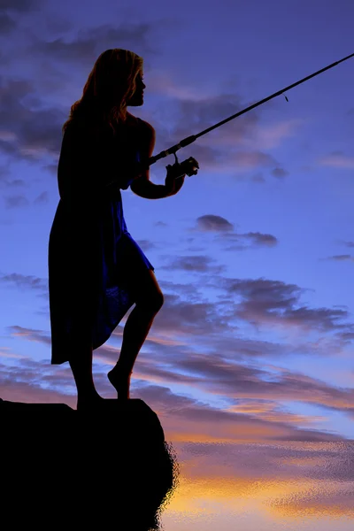 Kadın balıkçılık gün batımı stand — Stok fotoğraf