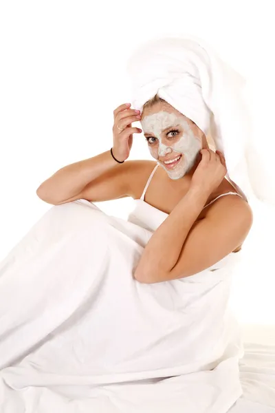 Asciugamano sulla maschera testa — Foto Stock