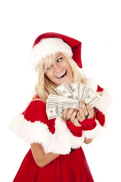 Mrs santa money laugh — Stock Photo, Image