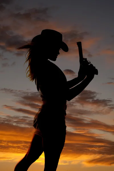 Silhouette gun woman hold — Stock Photo, Image