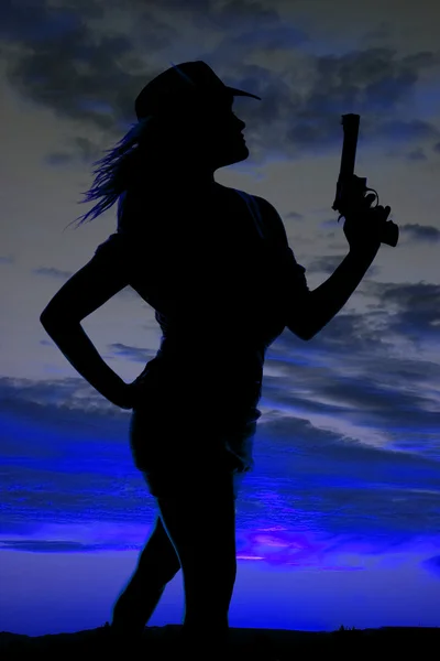 Silhouette gun woman pose — Stock Photo, Image