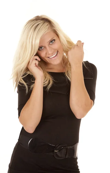 Woman black dress smile — Stock Photo, Image
