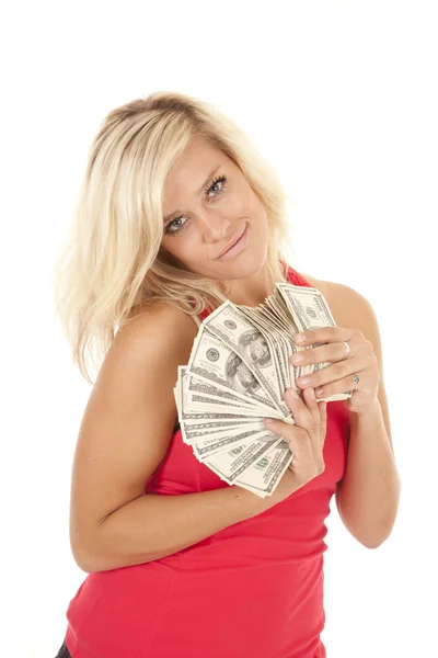 Woman fan money red — Stock Photo, Image