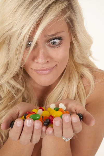 Frau glücklich Süßigkeiten — Stockfoto
