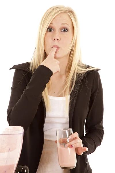 stock image Woman licking smoothie on finger