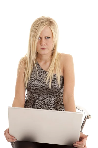 Woman puzzled at computer — Stock Photo, Image