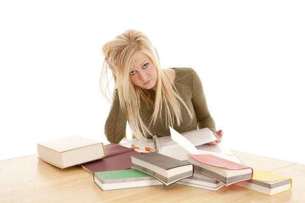Mulher estudando olhar frustrado — Fotografia de Stock