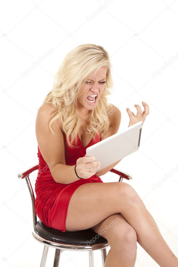 Very angry woman in red dress