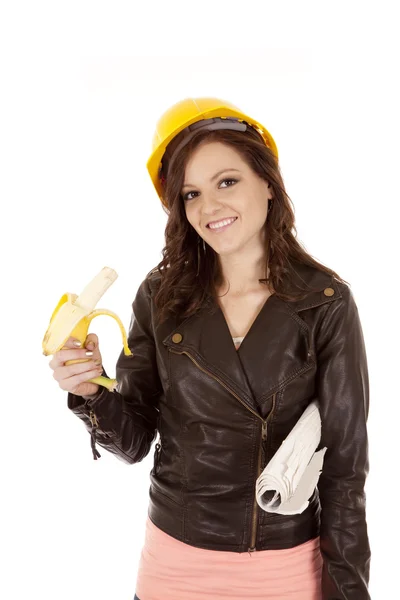 Konstrukcje kobieta z bananem — Zdjęcie stockowe