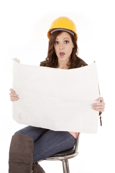 Woman construction plans — Stock Photo, Image