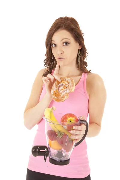 Mujer fruta blender donut tranquila — Foto de Stock