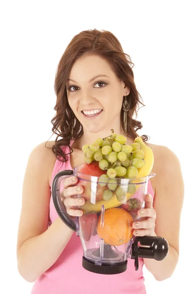 Mujer fruta blender sonrisa —  Fotos de Stock