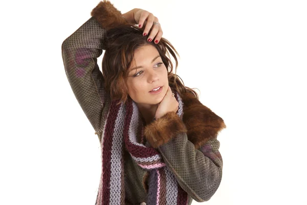 Donna cappotto sciarpa mani — Foto Stock