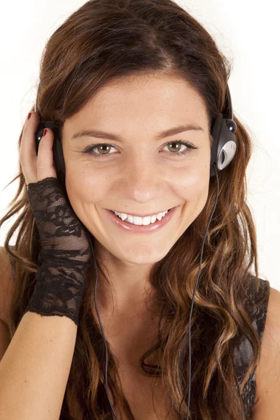 Woman headphones look — Stock Photo, Image