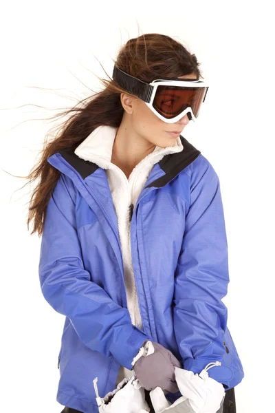 Woman ski goggles gloves — Stock Photo, Image